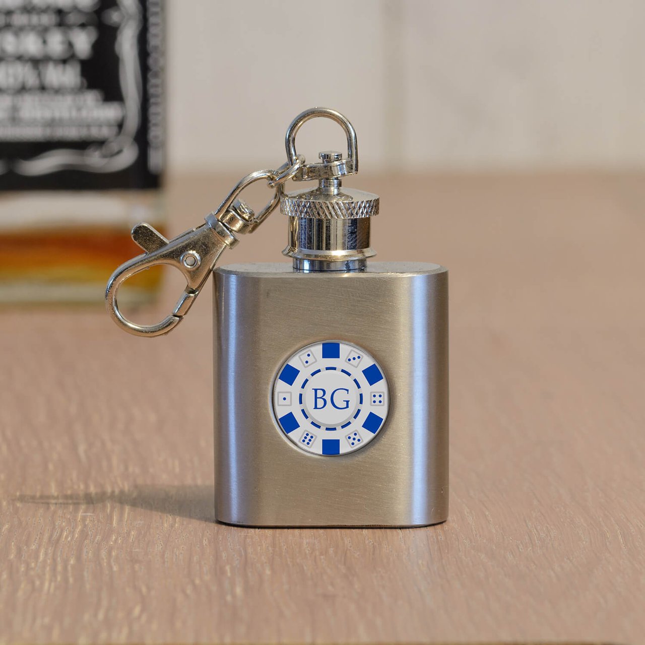 Personalised Steel Value Hip Flask Key Ring - Initials