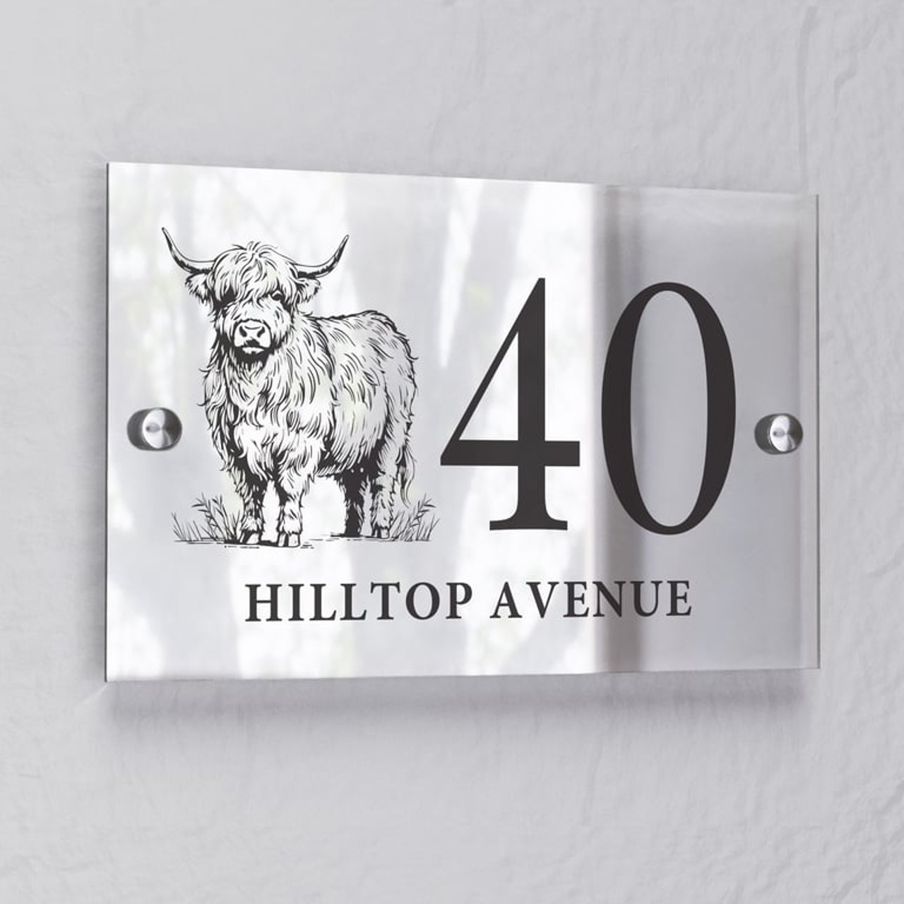 Personalised Highland Cow Acrylic House Sign