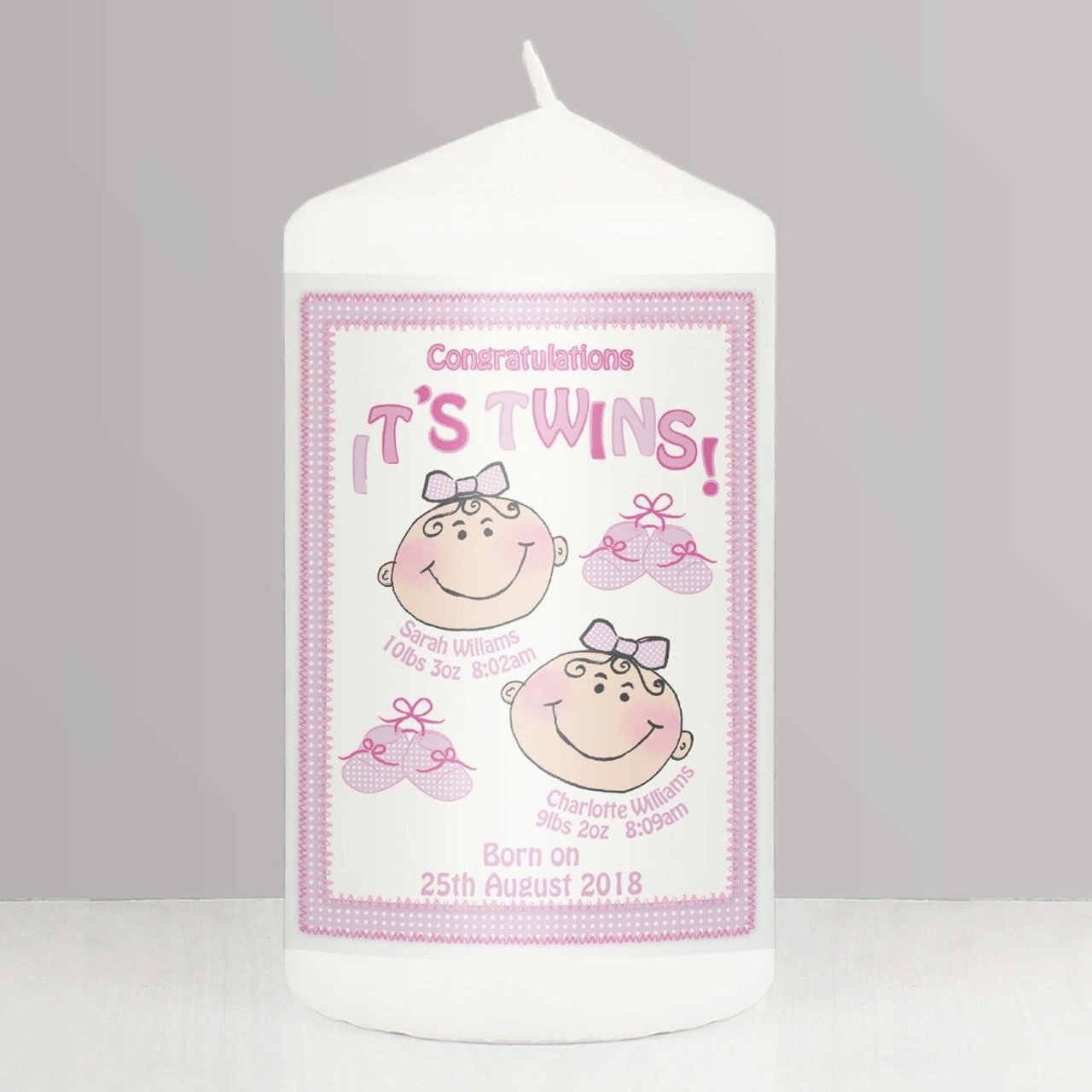 Personalised Its Twins Candle Pink
