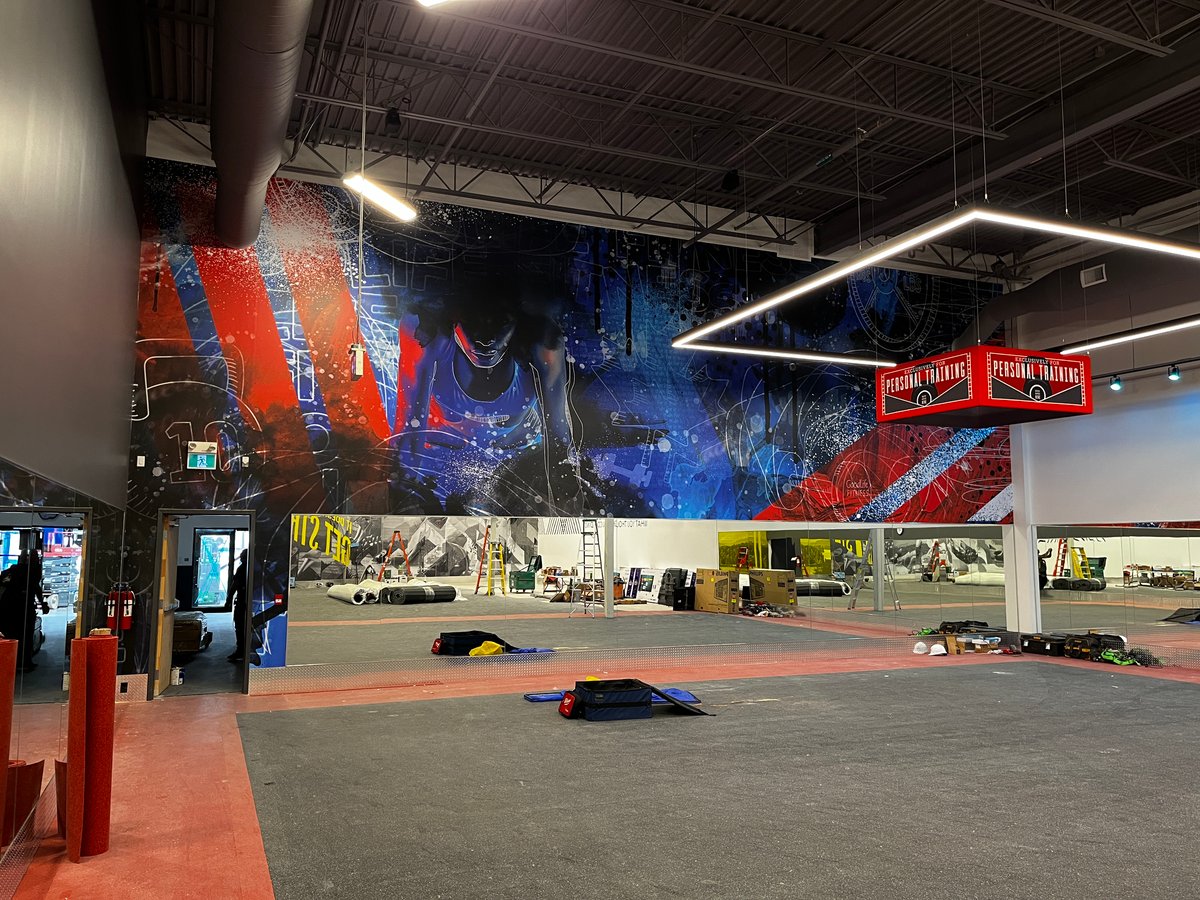 Custom-designed large-format wall mural graphics installation in the GTA