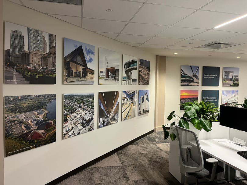 Hanging frame signage installation in an office building in Toronto
