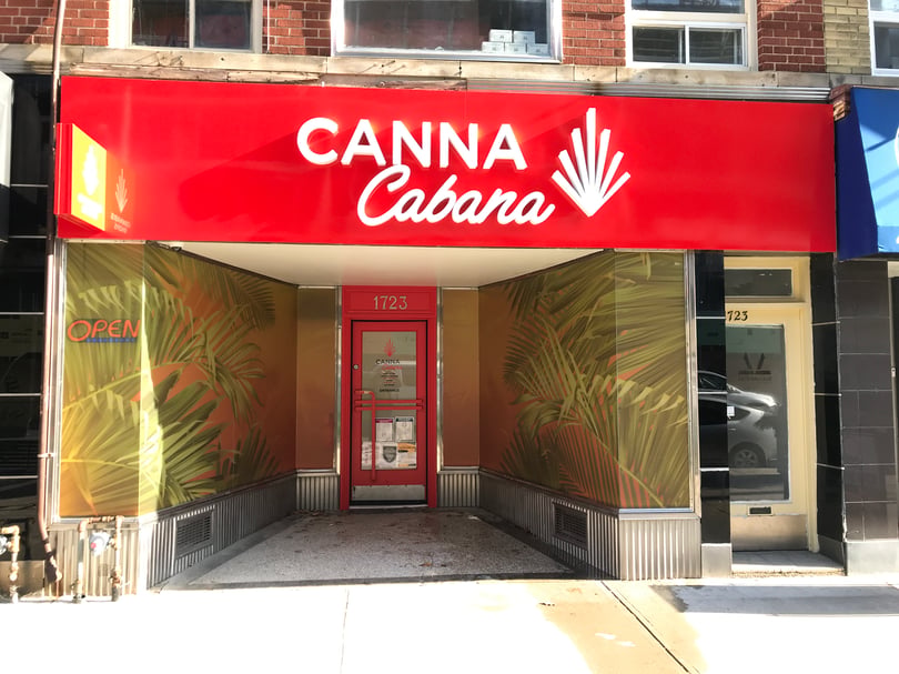 Cannabis storefront privacy window graphics installation in Etobicoke