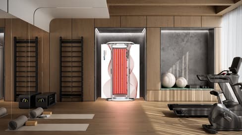 wellsystem Redwave Plusbooth geöffnet im modernen Fitnessraum