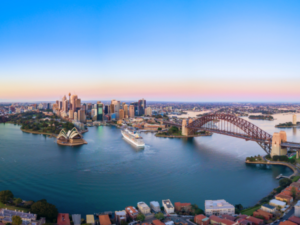 View of Sydney with the opera house and the Sydney Harbour Bridge
