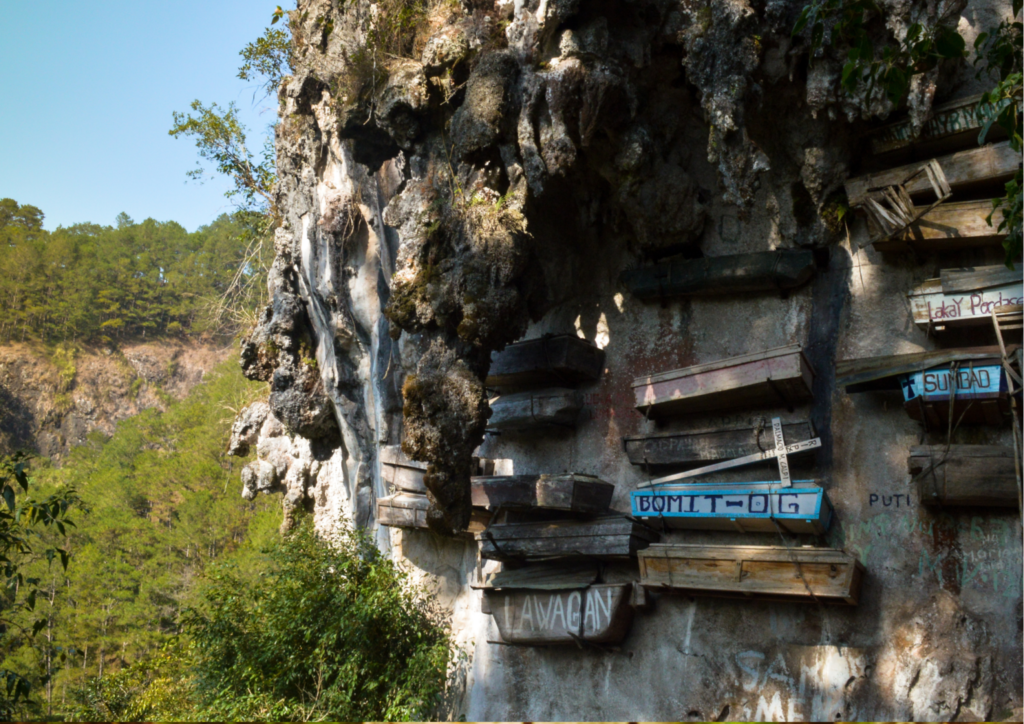 Coffins hanging on a cliff in Sagrada, Philippines