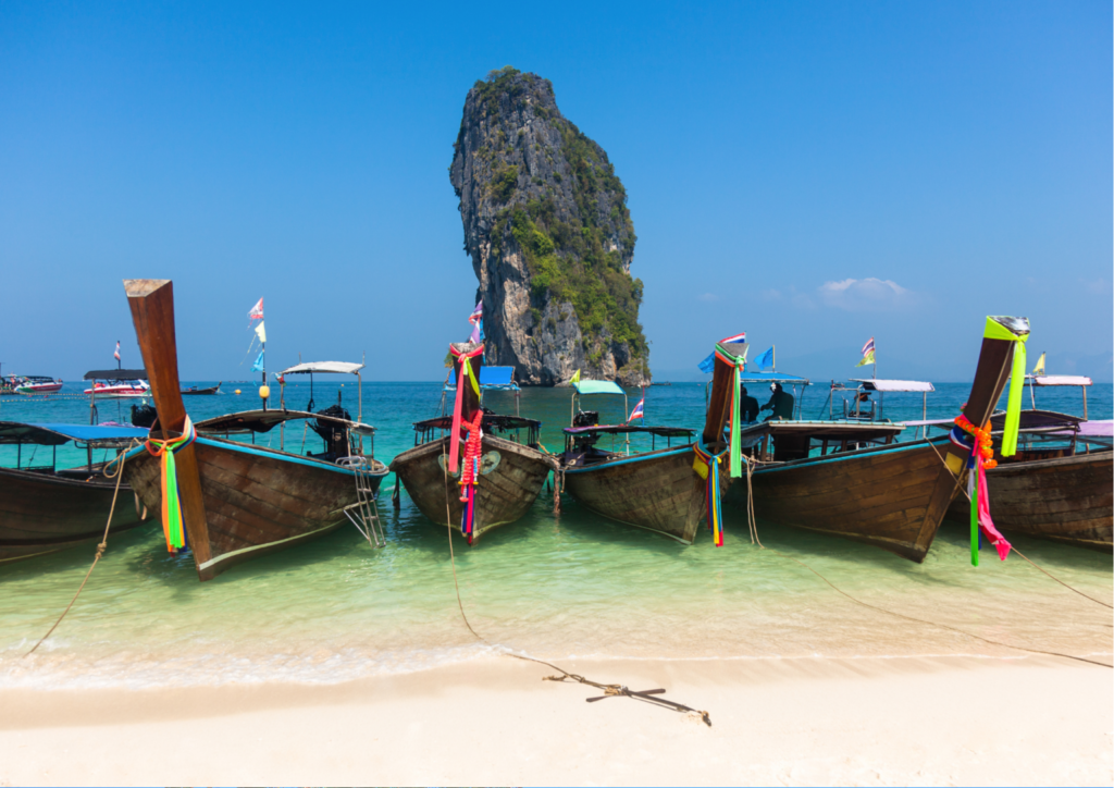 Traditional longboat on Railey Beach, Thailand