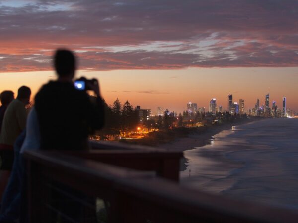 People taking pictures of the sunset from Mick Schamburg Park Lookout