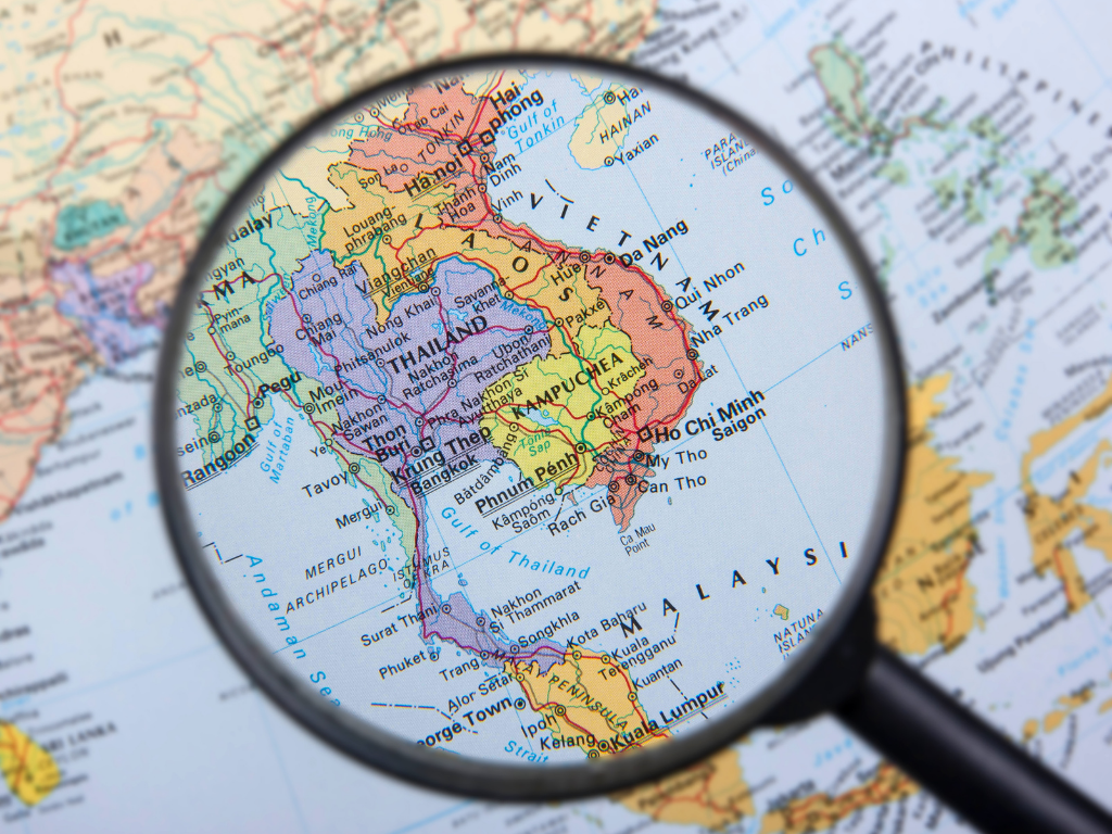 The map of south-east Asia viewed through a magnifying glass