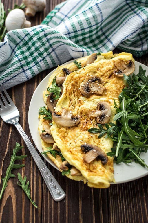Omelete Express de Claras com Espinafre e Cogumelos