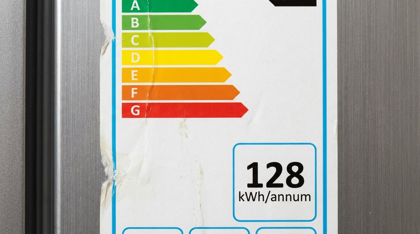 Close-up of an Energy Rating Label showing star rating and annual kWh