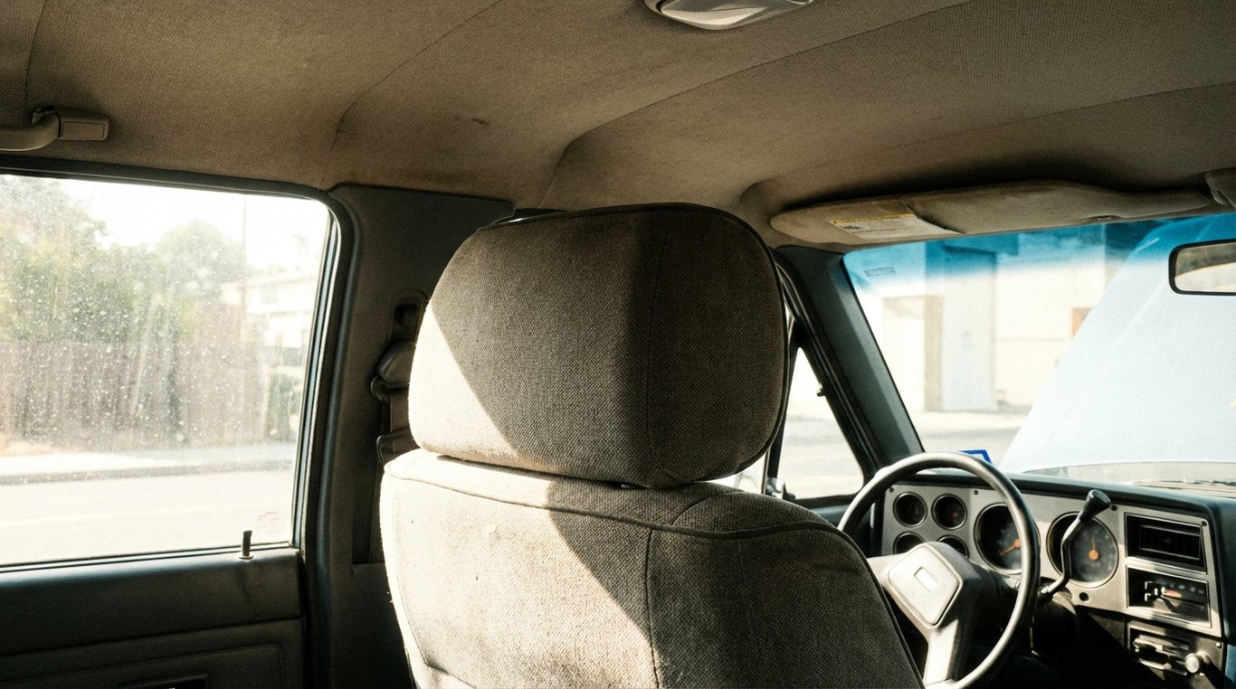 Driver seat, dashboard and headliner showing vertical clearance