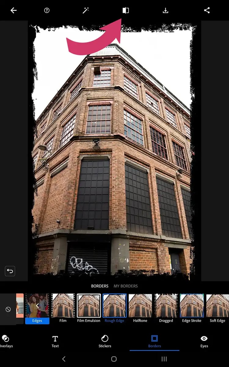 Adobe Photoshop Express app before and after comparison view