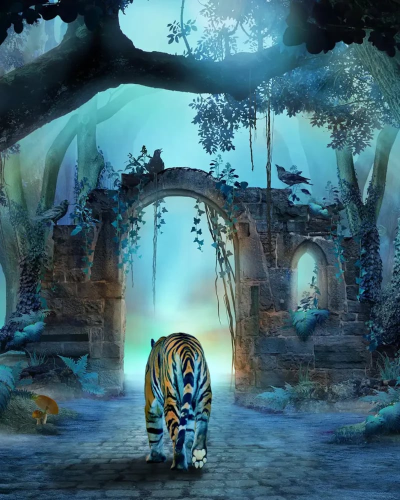 A Photoshop composite scene &mdash; the kind of finished image members build during the Photoshop Composite Course.