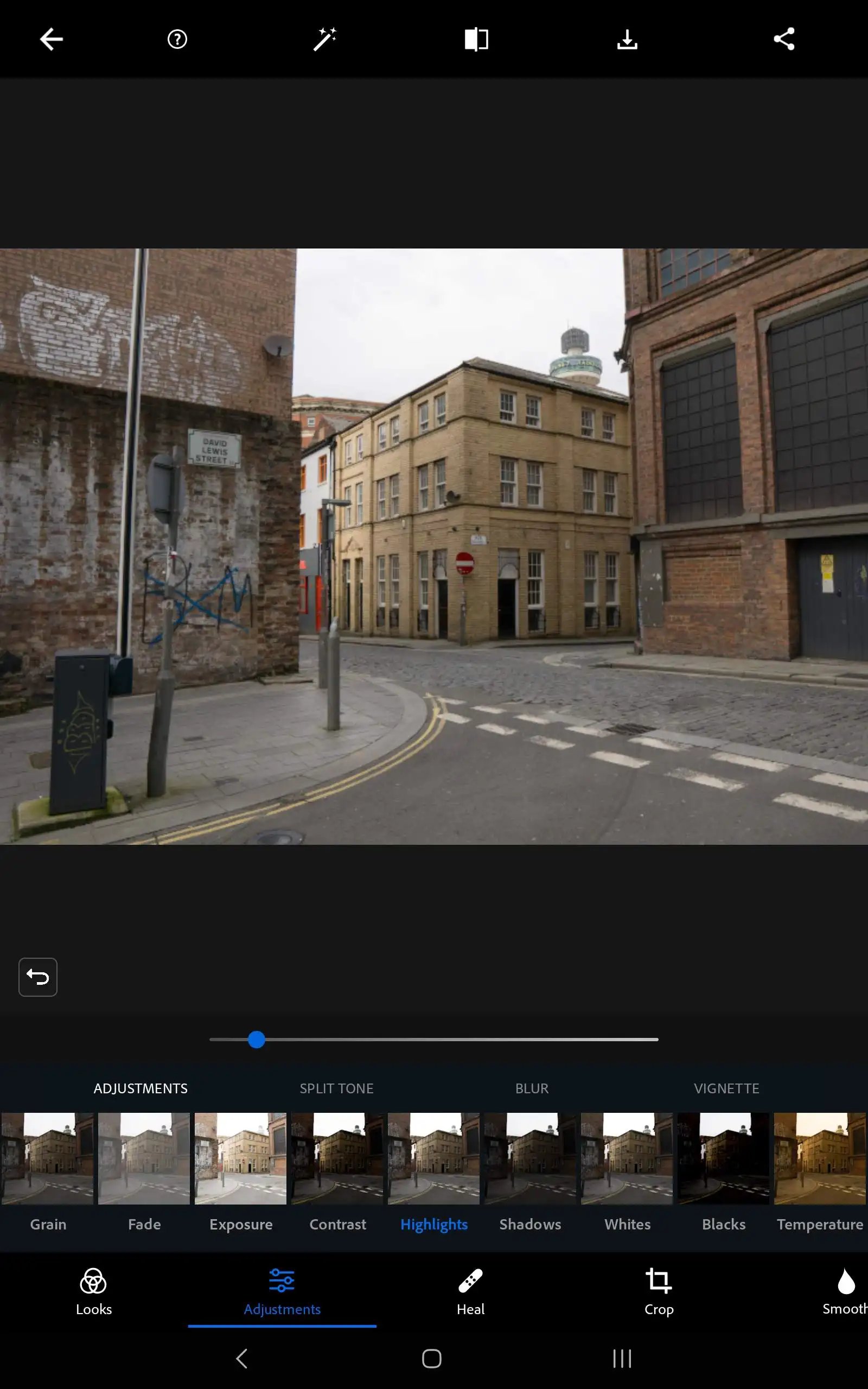 Adobe Photoshop Express app basic adjustments