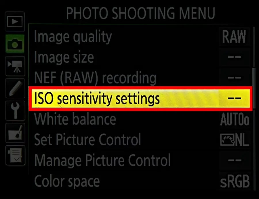 Nikon ISO Menu Option