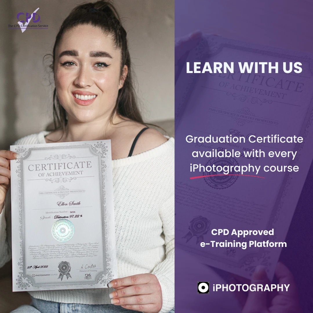 iPhotography member holding the foil-seal printed photography certificate.