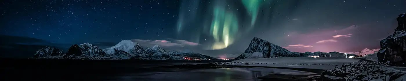 panorama of northern lights in Iceland