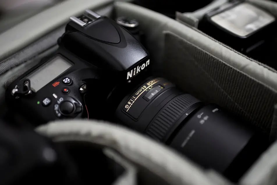 Nikon camera in bag