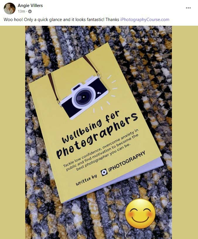 Wellbeing for Photographers book held by Angie Villers, an iPhotography member.