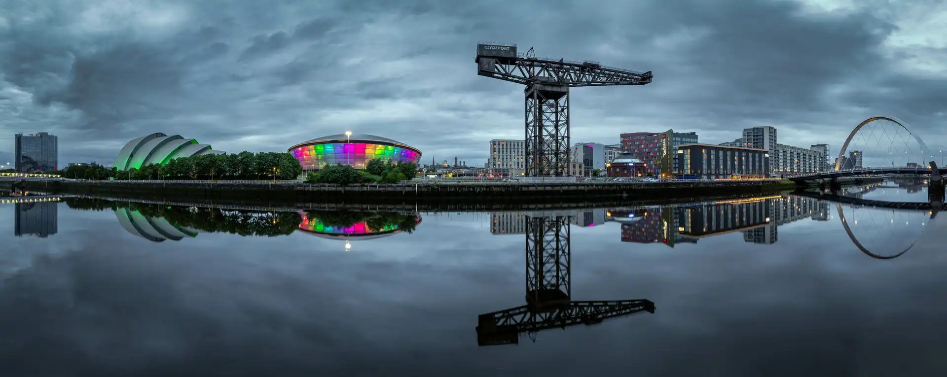 Panoramic view of the River Clyde in Glasgow Scotland. Copyright Deborah McPhail (iPhotography Student)