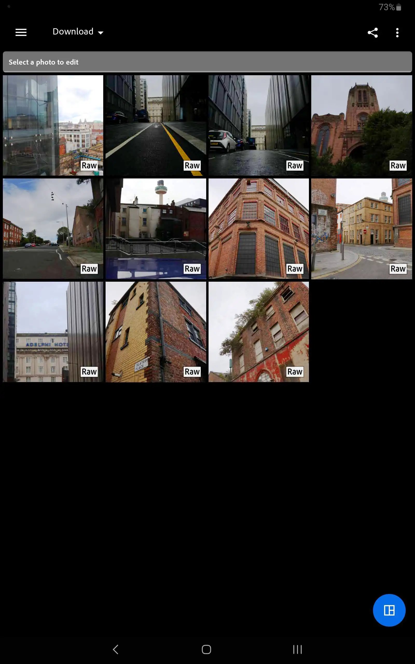 Adobe Photoshop Express app library screen