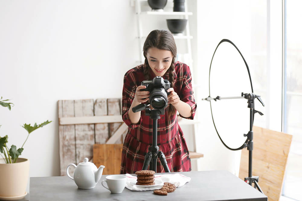 A home photography studio setup &mdash; the kind of mini-studio you'll build during the course.
