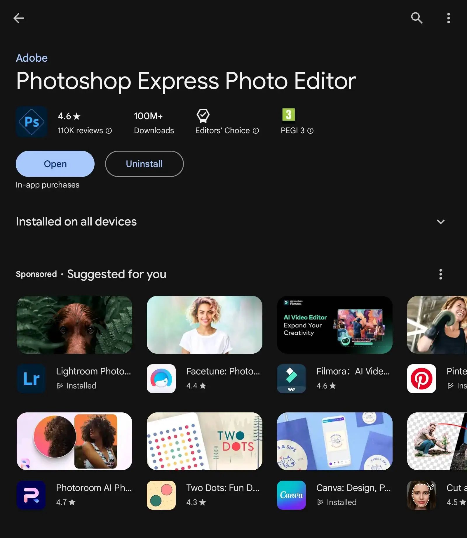 Adobe Photoshop Express app Google Play Store