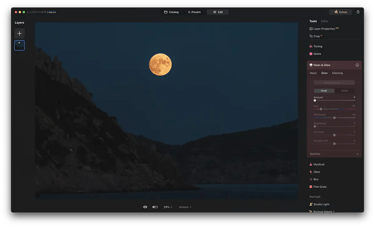 screenshot that demonstrates accessing the Glow tool