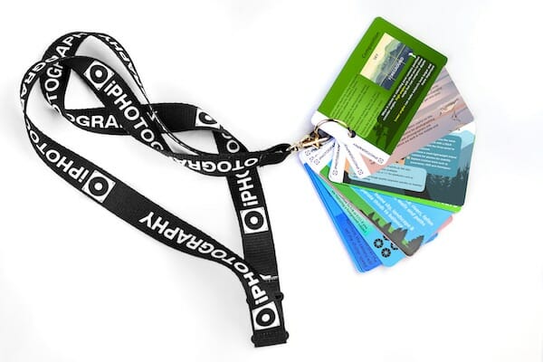 The Landscape Flip Cards deck, fanned out on its iPhotography lanyard