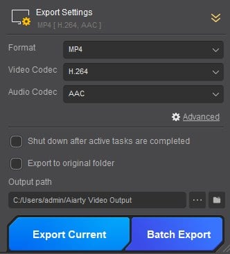 Aiarty Video Enhancer Export File Formats