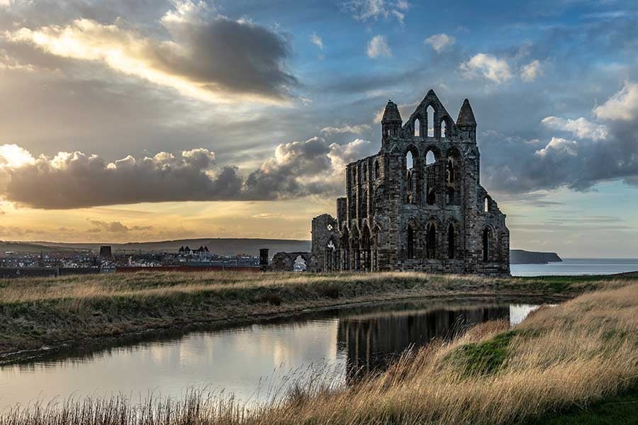 Whitby Abbey at sunrise on the North Yorkshire coast