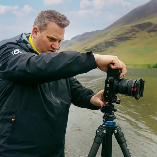 Chris Sale, Landscape Photography Course Instructor, at his tripod in the Lake District.