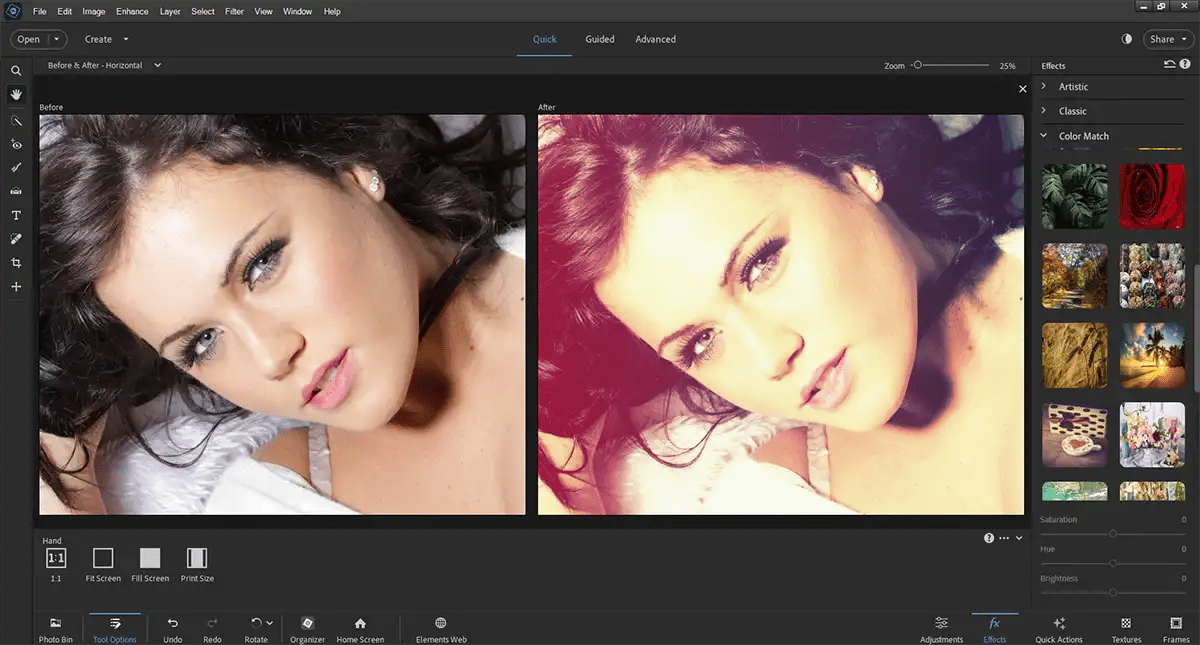 Filters and creative effects applied to a photograph in Photoshop Elements.