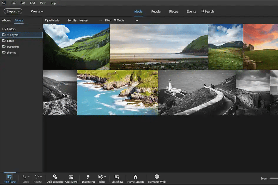 The Photoshop Elements Organizer, used to tag and manage a photo library.