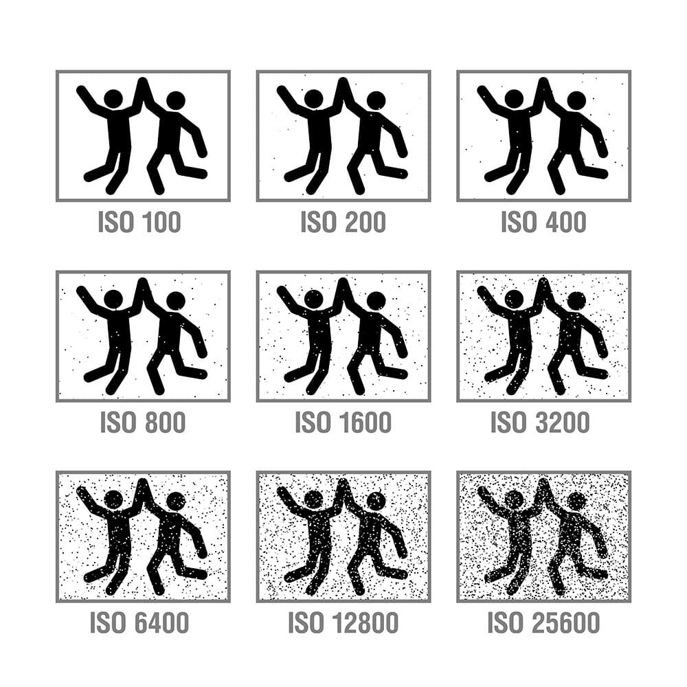 Photography cheat sheet, camera's manual in icons, ISO. Vector illustration.