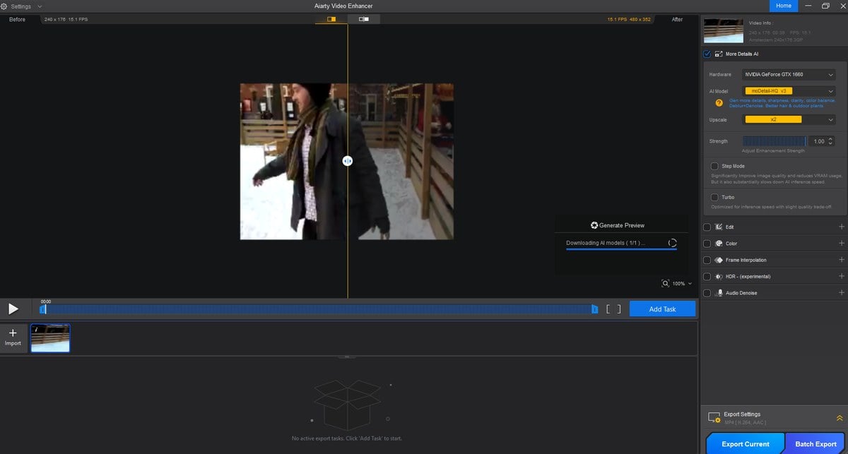 Drag a video on to the timeline in Aiarty Video Enhancer