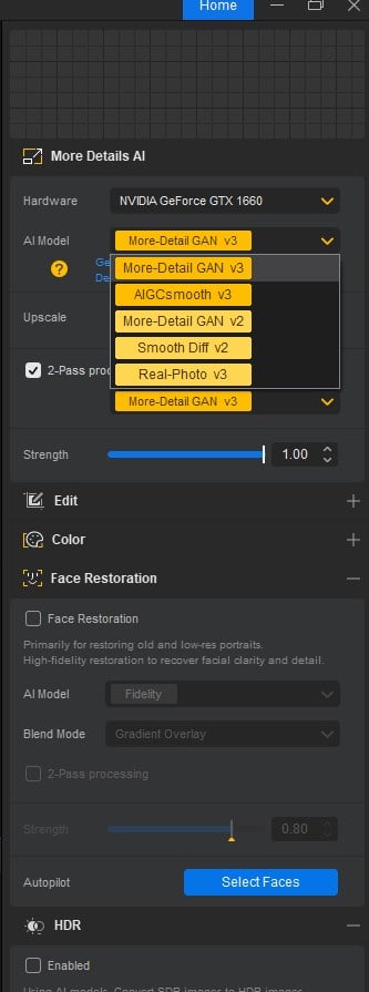 Aiarty Image Enhancer AI Model Selection