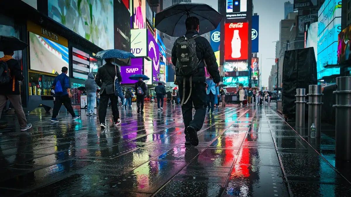 Rain in New York Time Square