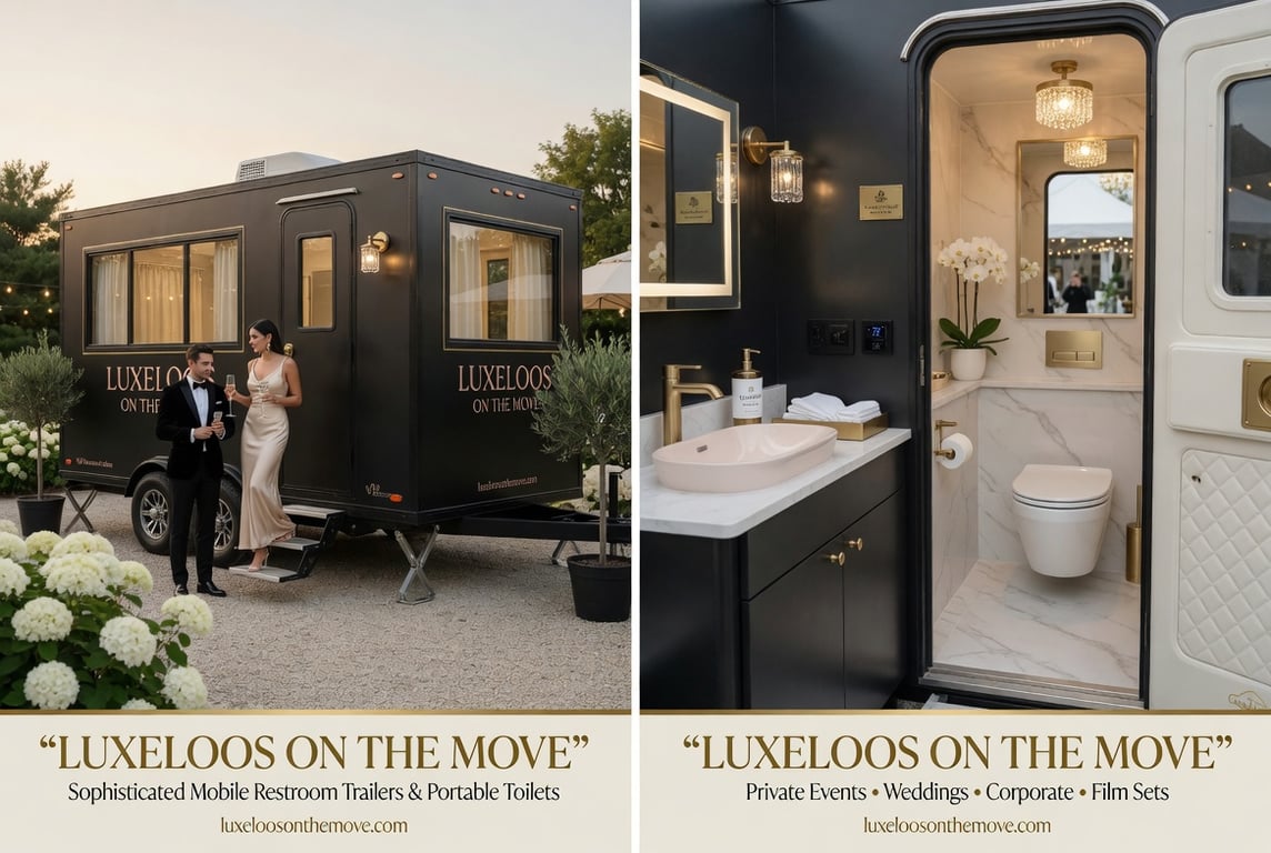 Outdoor luxury event — Luxe Loos positioned in elegant garden setting