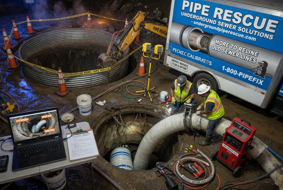 No-dig sewer relining visual concept — cured-in-place pipe