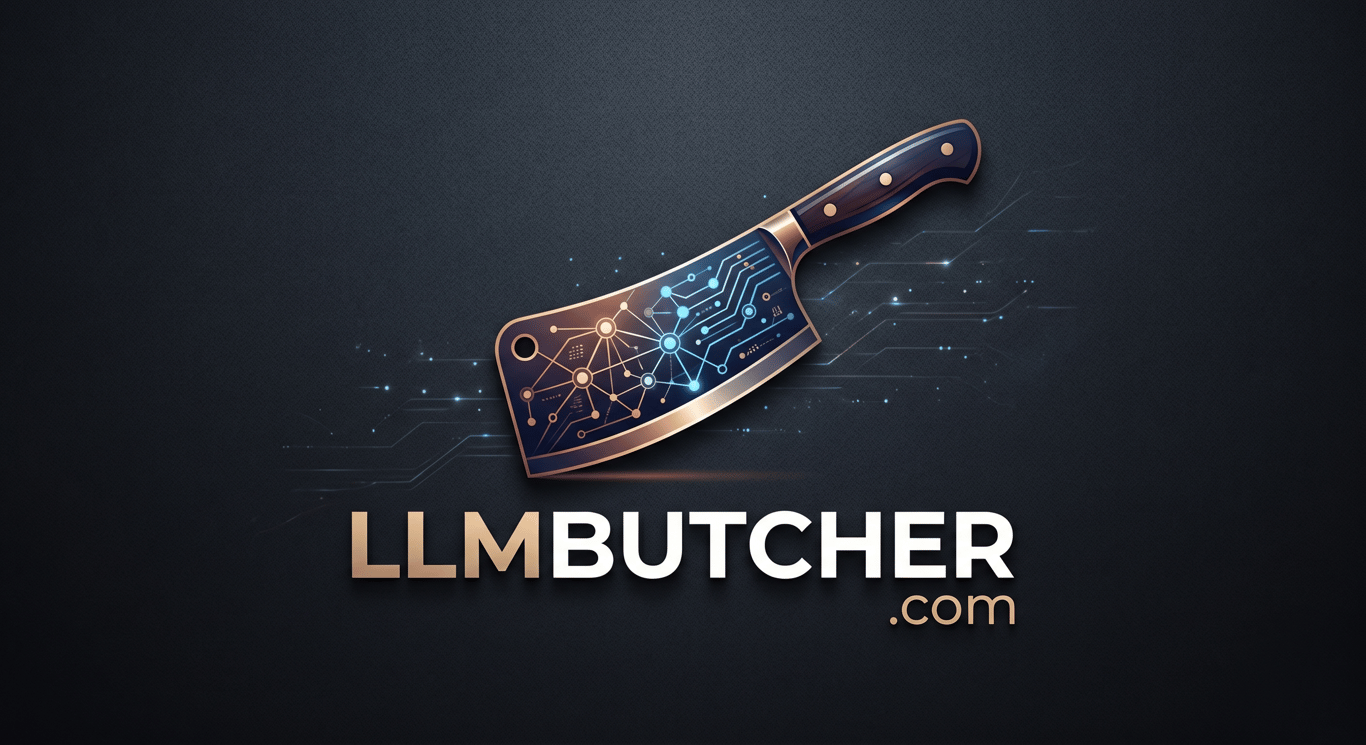 LLM Butcher visual identity — bold frontier AI brand concept