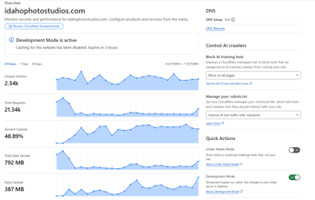 Image: Cloudflare "Development Mode".