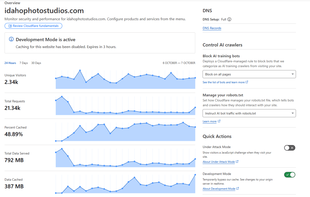 Image: Cloudflare "Development Mode".