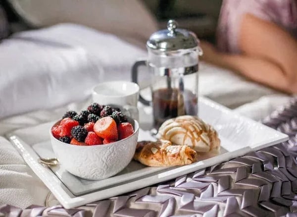 Hospitality Photography: Food Service Tray on Bed