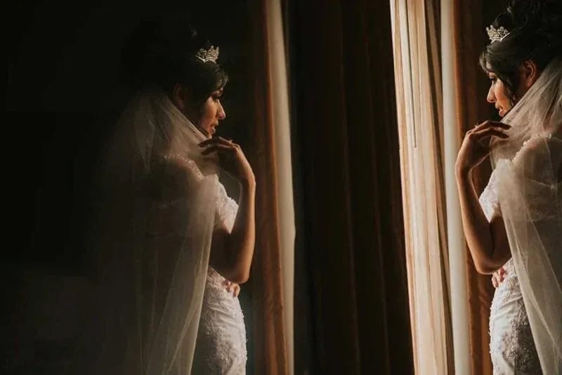 Weddings: Brides Reflection in Mirror