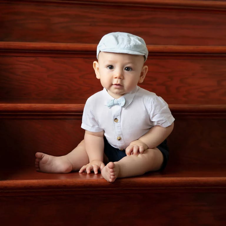 Masters Portrait Series: Toddler with Derby Hat on Stairs
