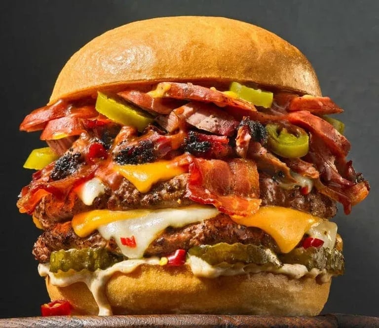 Jumbo Stacked Hamburger with the "Works"