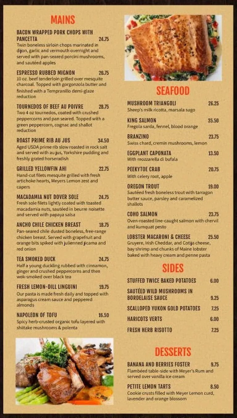 Food Photography: Main Restaurant Menu