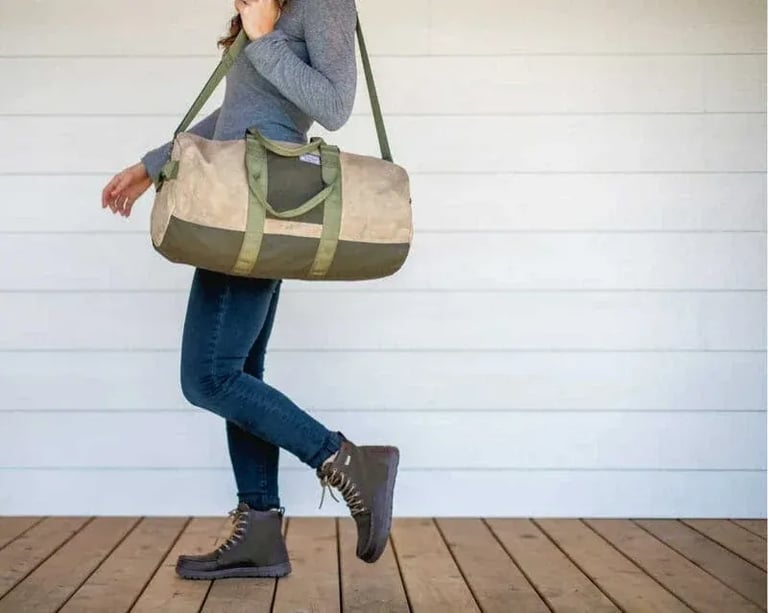 Business Lifestyle Photography: Woman Walking with Duffle Bag