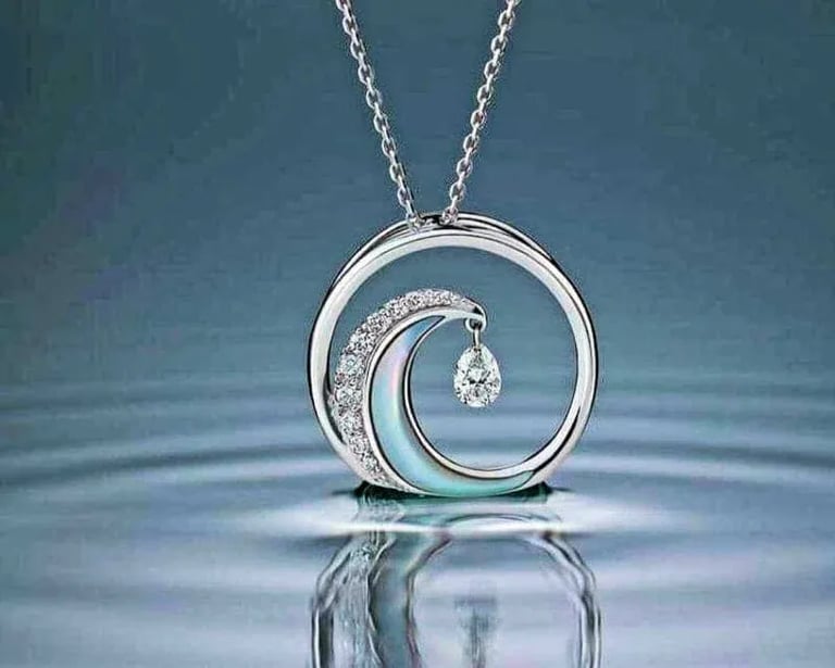 Advertising Photography: Swirl Diamond Necklace with Blue Water